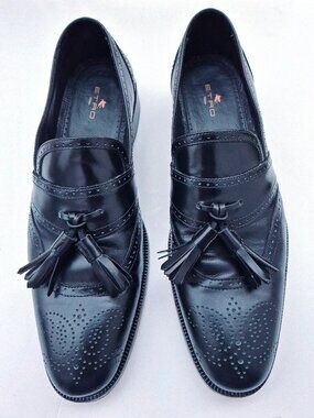 Etro Black Leather Tassel Loafers Brogue Detail, Size 44 EU 11 US